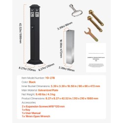 Tupakantumien keräysastia sinkitty teräs vapaasti seisova nelisivuinen 210x210x1080 mm musta