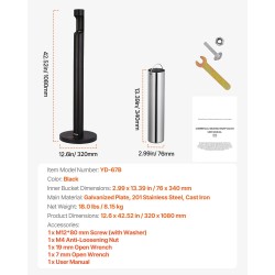 Sylinterimallinen tumppiastia ulkokäyttöön musta galvanoitu teräs 320 mm