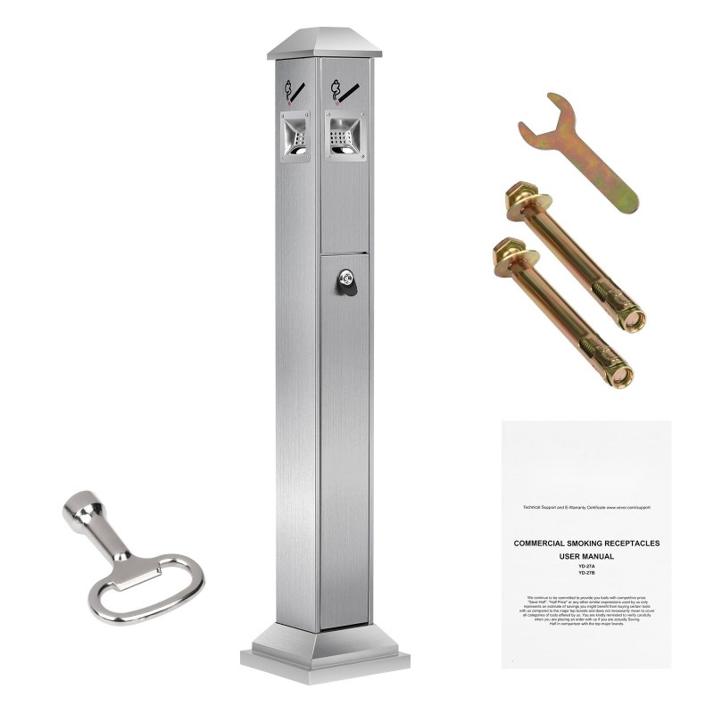 Tupakantumrasia 201-ruostumatonta terästä neliömalli ulkokäyttöön 210x210x1080 mm