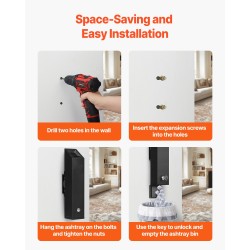 Seinäasennettava tupakantumien keräysastia ruostumaton teräs ja alumiiniseos lukittava musta