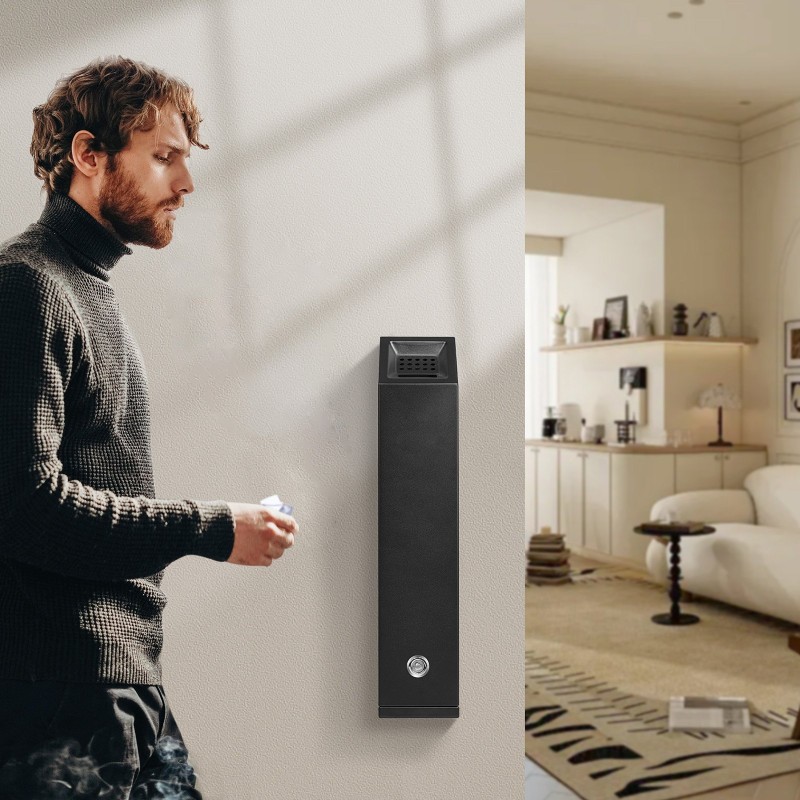 Seinäasennettava tupakantumien keräysastia ruostumaton teräs ja alumiiniseos lukittava musta