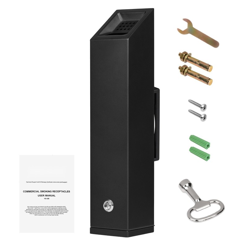 Seinäasennettava tupakantumien keräysastia ruostumaton teräs ja alumiiniseos lukittava musta