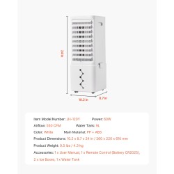 Haihdutusilmanjäähdytin 9L vesisäiliöllä ilmavirta 550 CFM kannettava 3 nopeutta 12 tunnin ajastin