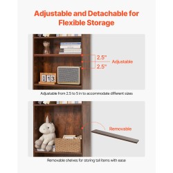 Kapea 5-tasoinen kirjahylly E1-luokan lastulevy korkeus 134,5 cm korkeussäädettävät hyllyt