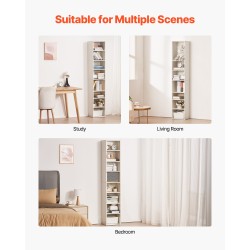 Kirjahylly kapea 8-tasoinen valkoinen E1-lastulevy 33x30x180 cm korkeussäädettävät hyllyt