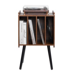 Pöytätaso levysoittimelle 4 lokeroa jopa 100 vinyylille säädettävät jalat lämmin ruskea