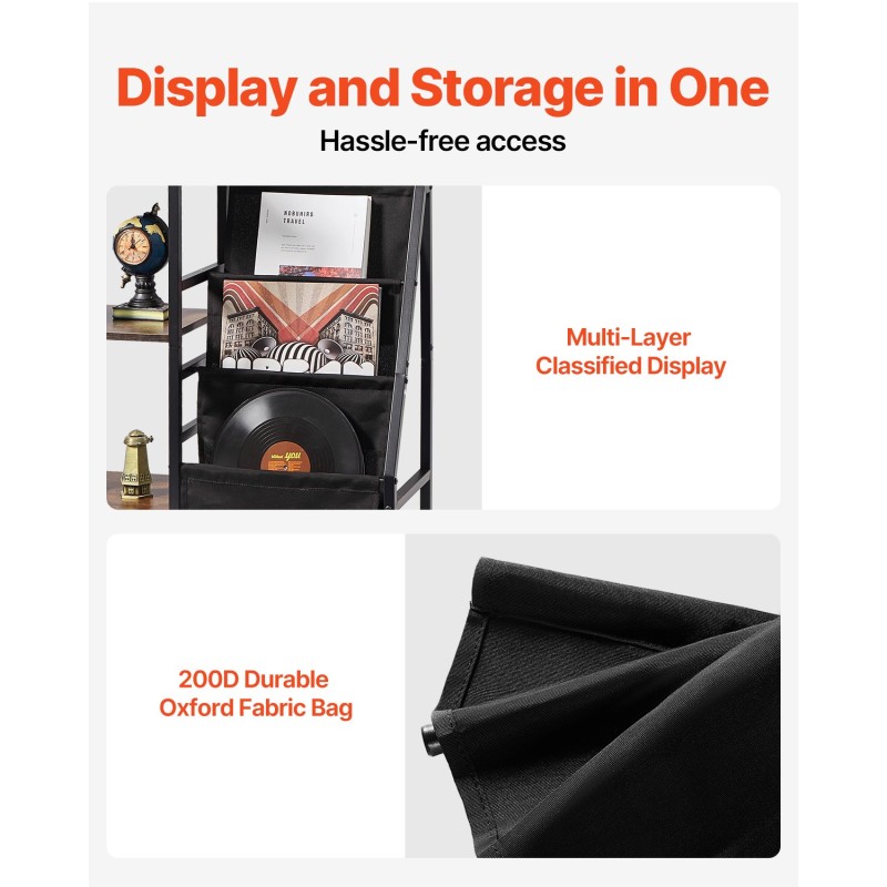 Kolmitasoinen levysoitinteline vesitiivis runko Oxford-kangaslokeroilla 200 vinyylilevyä