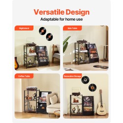 Kolmitasoinen levysoitinteline vesitiivis runko Oxford-kangaslokeroilla 200 vinyylilevyä