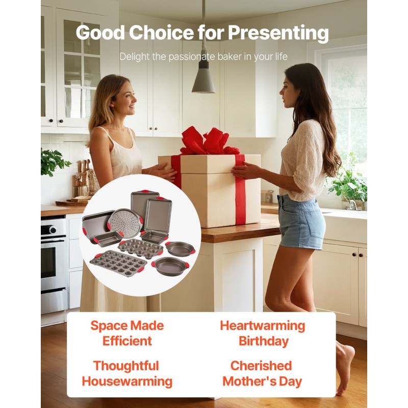 Leivontavuokasetti 10-osainen hiiliteräksinen tarttumaton teflonpinnoite kulta