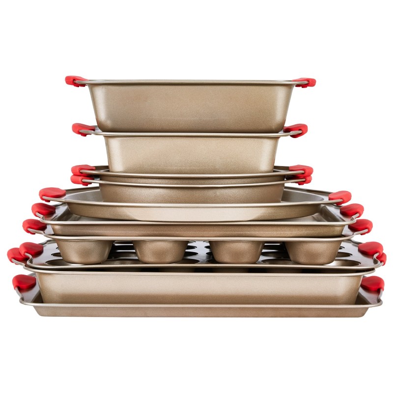 Leivontavuokasetti 10-osainen hiiliteräksinen tarttumaton teflonpinnoite kulta