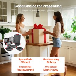 Kahdeksanosainen hiiliteräksinen leivontavuokasetti viisi suorakaide- ja kolme pyöreää vuokaa tarttumaton pinnoite