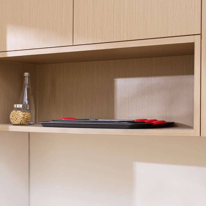 Uunipeltisetti 3-osainen hiiliteräksinen tarttumattomalla pinnoitteella silikonikahvoilla