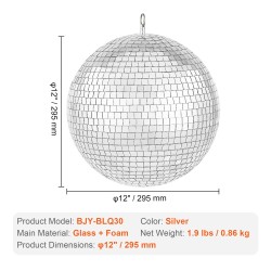 Peilipallo 12 tuuman paksuilla lasipeileillä hiiliteräksisellä ripustuslenkillä juhliin