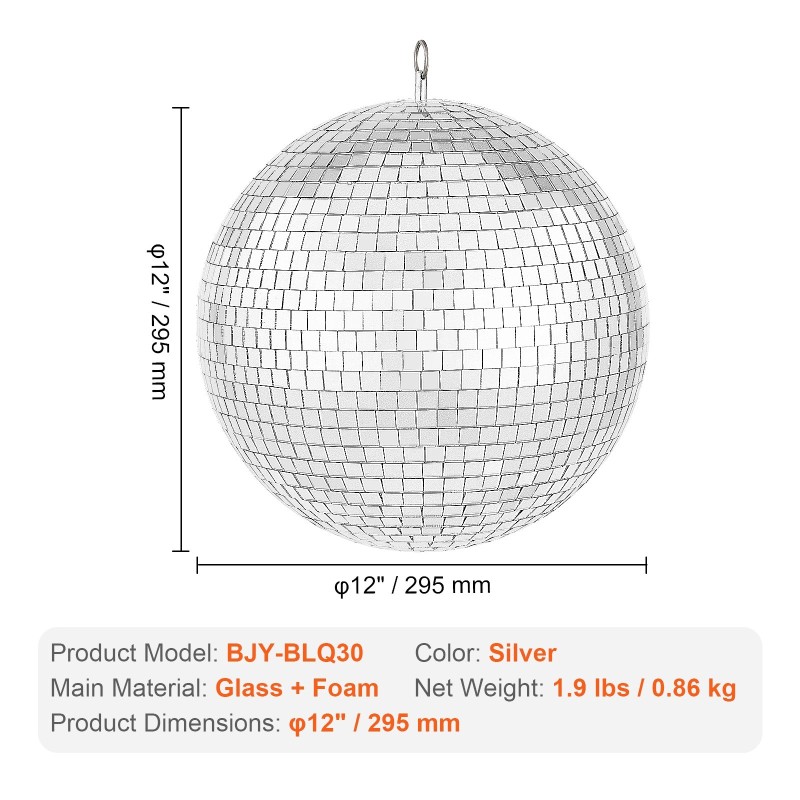 Peilipallo 12 tuuman paksuilla lasipeileillä hiiliteräksisellä ripustuslenkillä juhliin