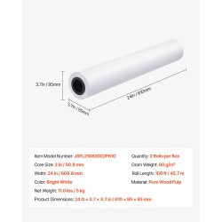 Leveät tulostuspaperirullat 609 mm 80 g/m² 2 rullaa teknisiin piirustuksiin puusellusta