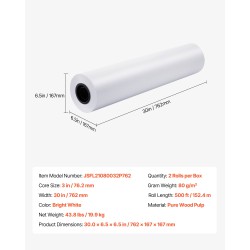 Suurkokoinen tulostinpaperi puhdas puumassa 762 mm 152,4 m 2 rullaa 80 g/m²