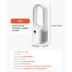 Terätön pöytätuuletin 7W USB-virtalla 6 nopeustasoa hiljainen kompakti LCD-näytöllä