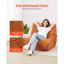 L-muotoinen säkkituoli teddysamettipäällisellä 25D-muistivaahdolla ruskea ergonomisella selkänojalla