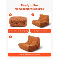 L-muotoinen säkkituoli teddysamettipäällisellä 25D-muistivaahdolla ruskea ergonomisella selkänojalla