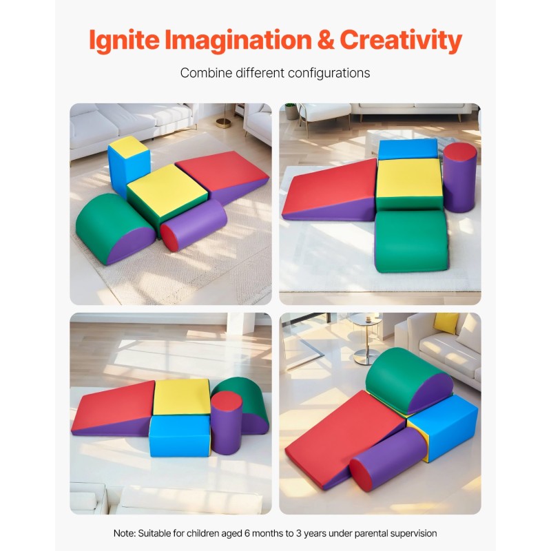 Kiipeily- ja ryömintäsetti 5-osainen vaahtomuovinen PU-nahkapintainen 6–36 kk