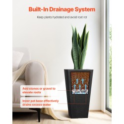 Istutusruukut 2 kpl PP-muovista 57 cm musta kapeneva neliömuoto sisä- ja ulkokäyttöön