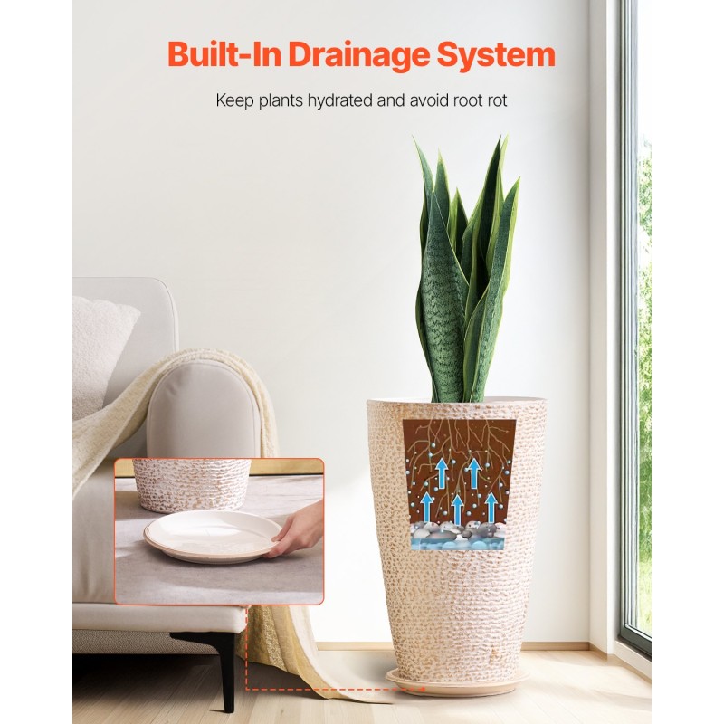 Korkeat ulkoruukut PP-muovi 2 kpl 33x33x53 cm kivipintaiset beige kultareunus