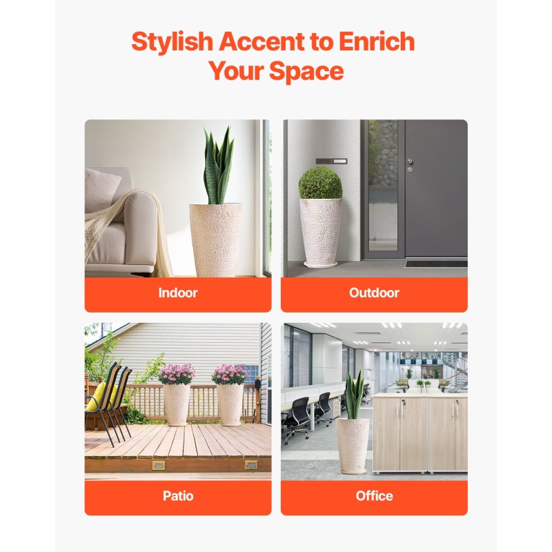 Korkeat ulkoruukut PP-muovi 2 kpl 33x33x53 cm kivipintaiset beige kultareunus