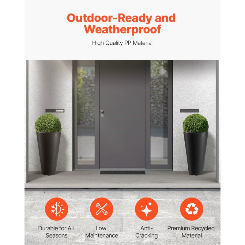 Korkeat ruukut 2 kpl PP-muovia 59 cm musta sisä- ja ulkokäyttöön vedenpoistolla