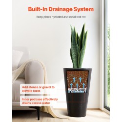 Korkeat ruukut 2 kpl PP-muovia 59 cm musta sisä- ja ulkokäyttöön vedenpoistolla