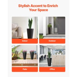 Korkeat ruukut 2 kpl PP-muovia 59 cm musta sisä- ja ulkokäyttöön vedenpoistolla