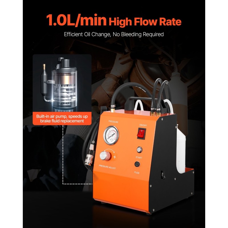 Sähköinen jarrunesteen vaihtosarja ilmapumpulla 0,6–3,0 bar 17 sovitinta 2 säiliötä