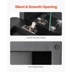 Kylpyhuoneen lääkekaappi peiliovella teräsrunko neljä säädettävää karkaistua lasihyllyä käännettävä ovi