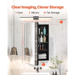 Lääkekaappi peilillä alumiinirunko karkaistut lasihyllyt kolme hyllyä upotettava tai seinälle asennettava