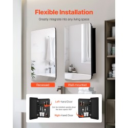 Seinään asennettava peilikaappi kylpyhuoneeseen alumiinirunko 2 korkeussäädettävää karkaistulasihyllyä