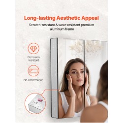 Peilillinen lääkekaappi kylpyhuoneeseen alumiinirungolla kaksi säädettävää hyllyä