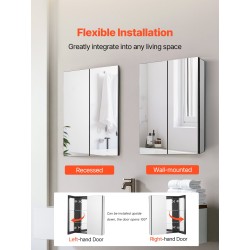 Peilillinen lääkekaappi kylpyhuoneeseen alumiinirungolla kaksi säädettävää hyllyä