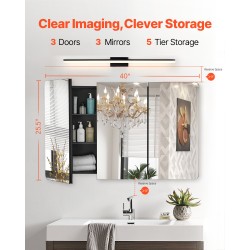 Lääkekaappi peilillä alumiinirunko 1017×647×135 mm 3-ovinen kylpyhuoneeseen