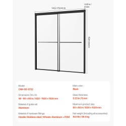 Puolikehyksellinen kaksiosainen liukuovi ammeeseen karkaistu kuusi millimetriä lasi musta alumiinikisko ruostumaton teräsvedin