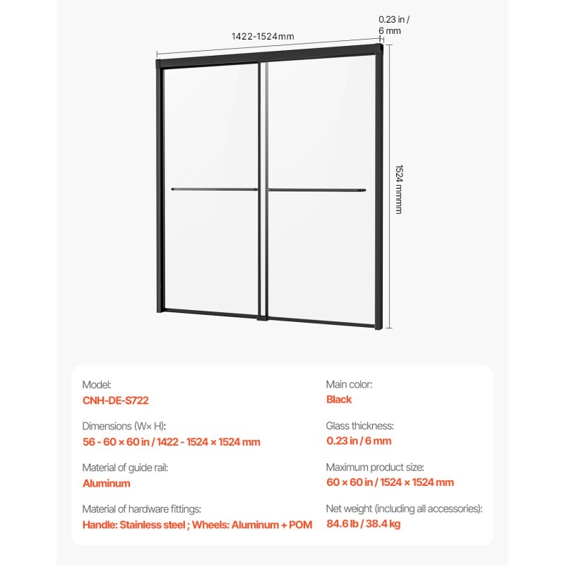 Puolikehyksellinen kaksiosainen liukuovi ammeeseen karkaistu kuusi millimetriä lasi musta alumiinikisko ruostumaton teräsvedin