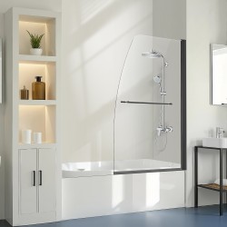 Puolikas kehyksetön suihkuovi ammeeseen musta 864x1397 mm 6 mm karkaistu lasi