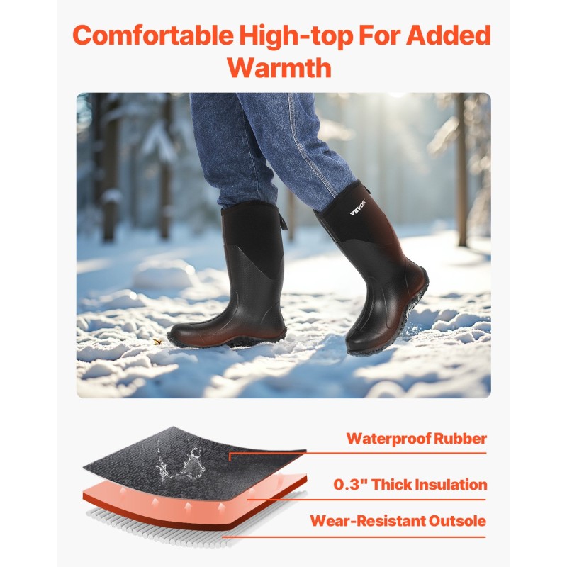 Miesten vedenpitävät kumisaappaat koko 9 ulkokäyttöön liukastumisenesto