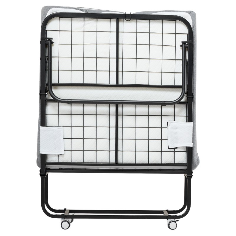 Taitettava rullasänky metallirunkoinen 136 kilogramman kantavuus 10 senttimetrin vaahtopatja pyörillä