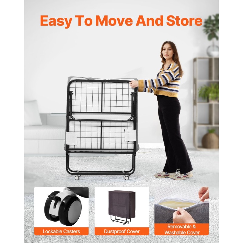 Taittosänky metallirunko vaahtopatja 81 x 190 cm kantavuus 136,1 kg lukittavat pyörät