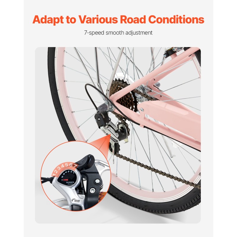 Polkupyörä 26-tuumaiset renkaat 7-vaihteinen hiiliteräsrunko etukori kaupunkiajoon