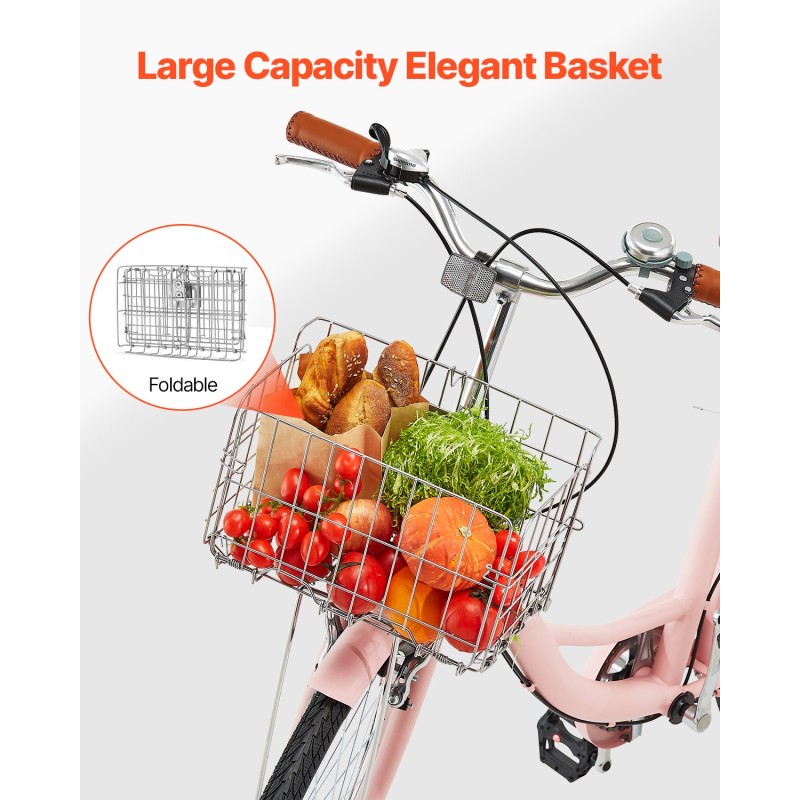 Polkupyörä 26-tuumaiset renkaat 7-vaihteinen hiiliteräsrunko etukori kaupunkiajoon