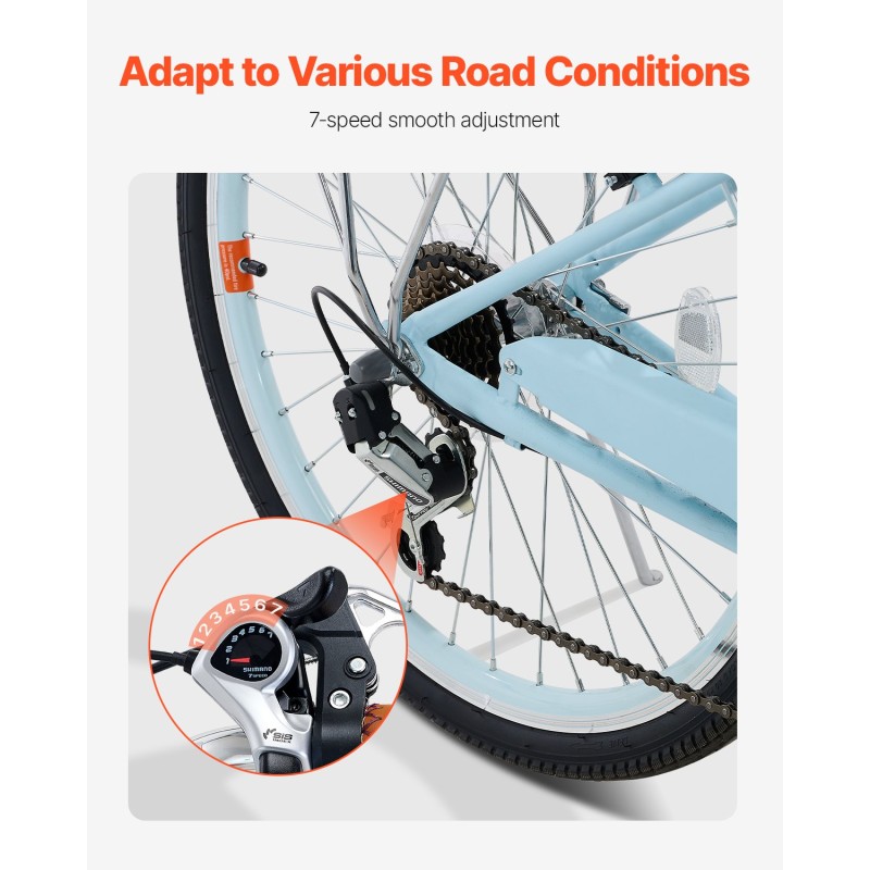 Rantapyörä 26-tuumainen 7-vaihteinen hiiliteräsrunko säädettävä satula etukori takatavarateline