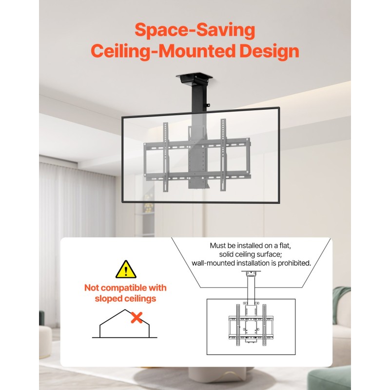 Kattoteline moottoroitu televisiolle 32–55 tuumaa hiiliteräs enimmäiskuorma 54 kilogrammaa