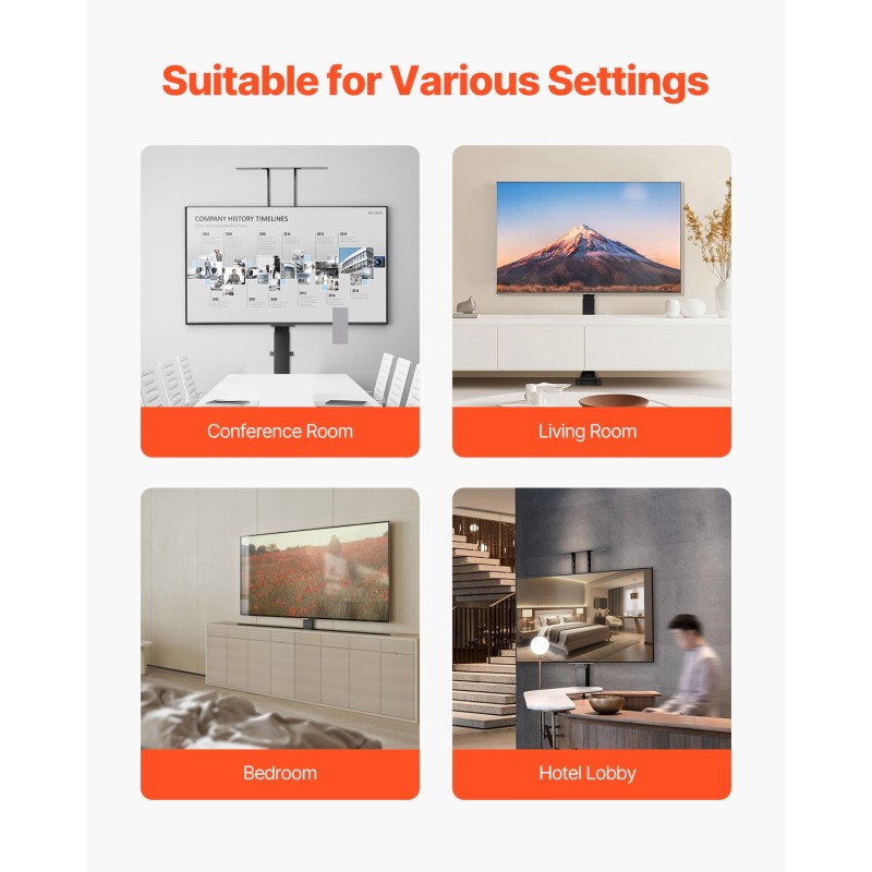 Lattiakiinnitteinen sähköinen television nostoteline hiiliteräs 32–70 tuumaisille 54 kg kantavuudella