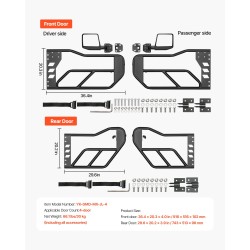 Teräsputkiovet 4-oviseen Jeep Wrangler JL ja Gladiator JT DOT-sertifioiduilla taustapeileillä