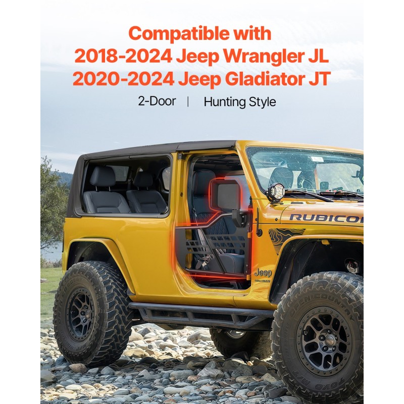 Metalliset putkiovet 2 kpl Jeep Wrangler JL ja Gladiator JT peileillä